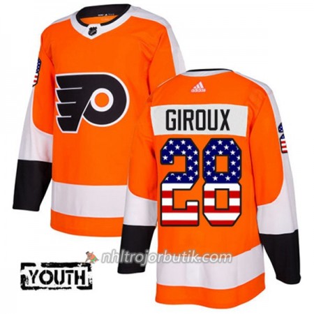 Barn Ishockey Philadelphia Flyers Tröja Claude Giroux 28 Adidas 2017-2018 Orange USA Flag Fashion Authentic